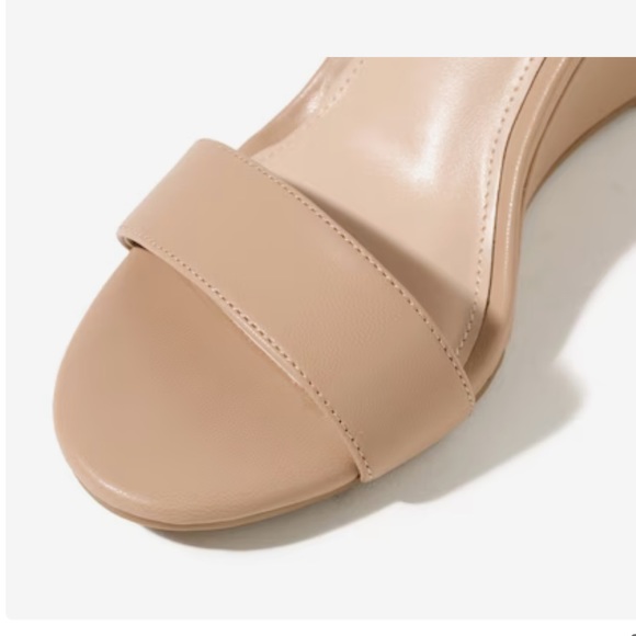 KELLY & KATIE • Warm Taupe Tan Baby Lambskin Himesta Wedge Sandal Heel - Picture 9 of 10